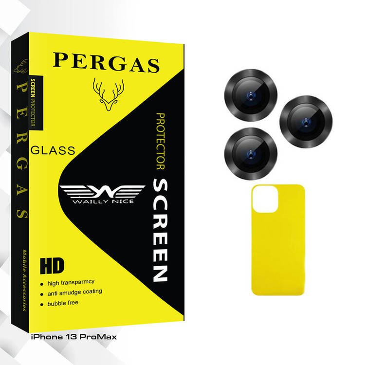 محافظ پشت گوشی وایلی نایس مدل Pergas Glass FLL فلزی مناسب برای گوشی موبایل اپل iPhone 13 ProMax به همراه محافظ لنز دوربین