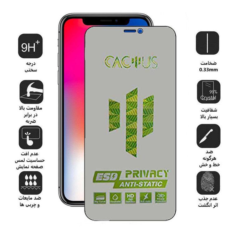 محافظ صفحه نمایش حریم شخصی اپیکوی مدل Cactus-ESD-Privacy مناسب برای گوشی موبایل اپل iPhone Xs/ X