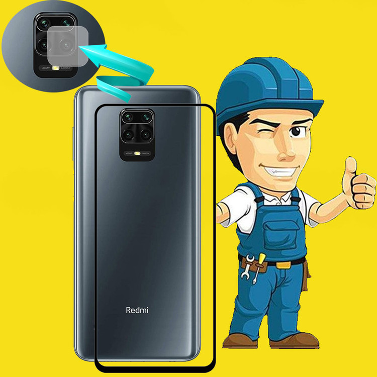 محافظ صفحه نمایش مدل FLGSP مناسب برای گوشی موبایل شیائومی Redmi Note 9 Pro به همراه محافظ لنز دوربین