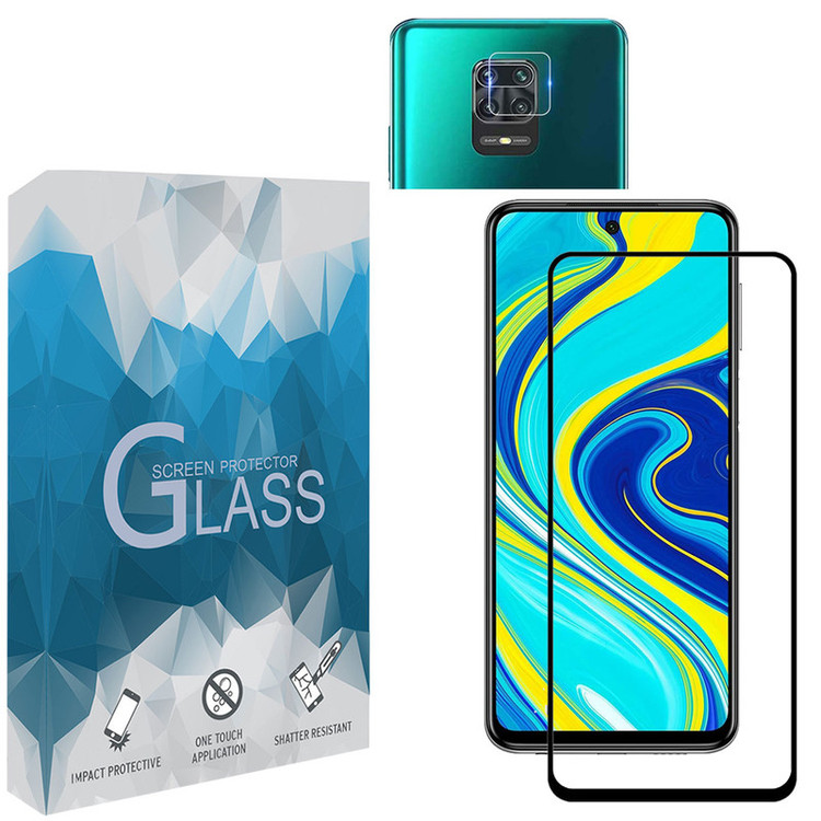 محافظ صفحه نمایش مدل FLGSP مناسب برای گوشی موبایل شیائومی Redmi Note 9 Pro به همراه محافظ لنز دوربین