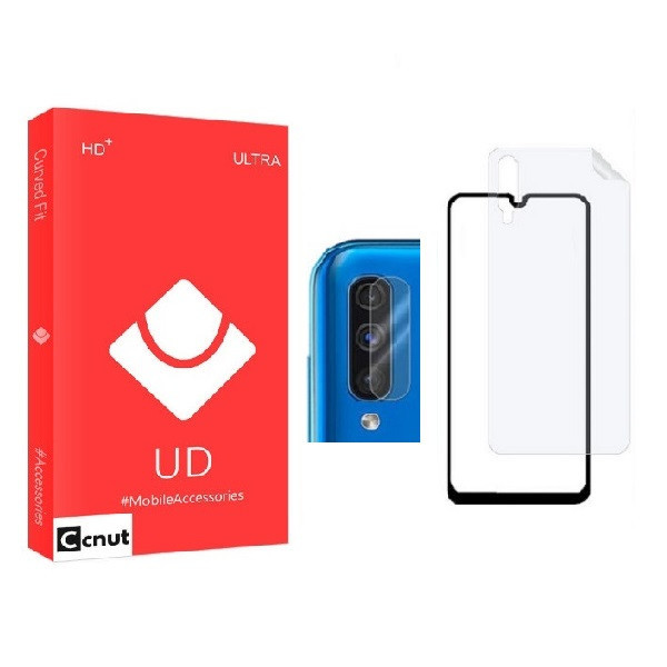 محافظ صفحه نمایش کوکونات مدل FUL مناسب برای گوشی موبایل سامسونگ Galaxy A50 به همراه محافظ پشت گوشی و محافظ لنز دوربین