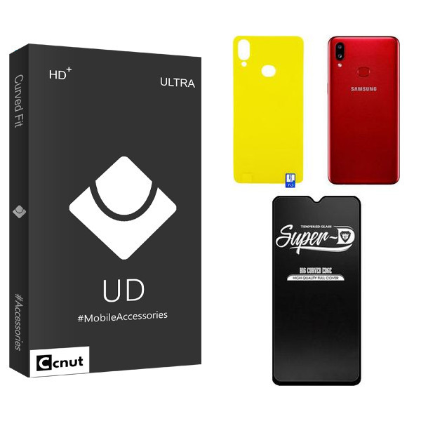 محافظ صفحه نمایش شیشه ای کوکونات مدل UDB Super-D مناسب برای گوشی موبایل سامسونگ GALAXY A10s به همراه محافظ پشت گوشی