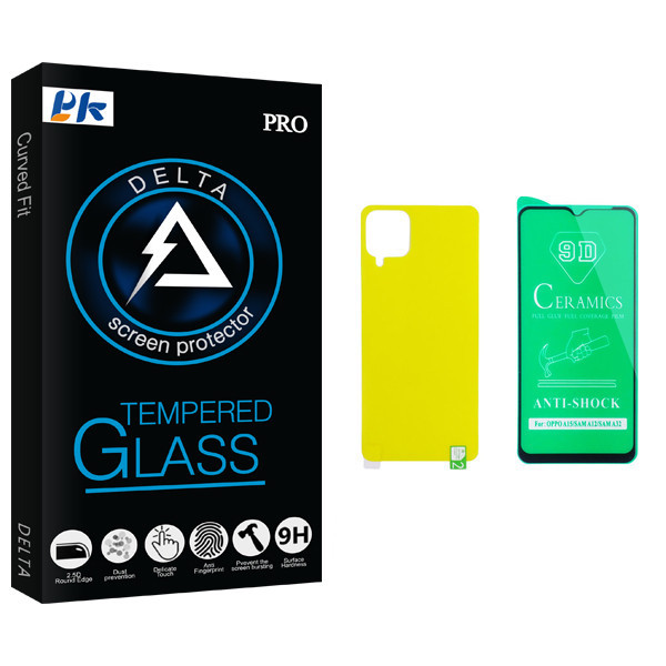 محافظ صفحه نمایش سرامیکی پی کی مدل Delta Glass مناسب برای گوشی موبایل سامسونگ Galaxy A12 به همراه محافظ پشت گوشی