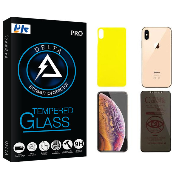 محافظ صفحه نمایش حریم شخصی پی کی مدل Delta مناسب برای گوشی موبایل اپل iPhone XS Max به همراه محافظ پشت گوشی