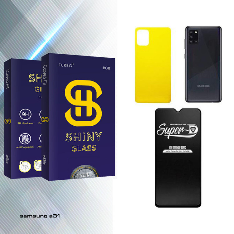 محافظ صفحه نمایش شیشه ای آتوچبو مدل Shiny Super-D مناسب برای گوشی موبایل سامسونگ GALAXY A31 به همراه محافظ پشت گوشی