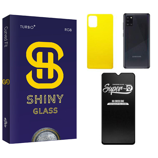 محافظ صفحه نمایش شیشه ای آتوچبو مدل Shiny Super-D مناسب برای گوشی موبایل سامسونگ GALAXY A31 به همراه محافظ پشت گوشی