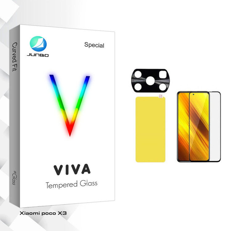 محافظ صفحه نمایش جانبو مدل Viva Glass مناسب برای گوشی موبایل شیائومی Poco X3 به همراه برچسب پوششی و محافظ لنز دوربین