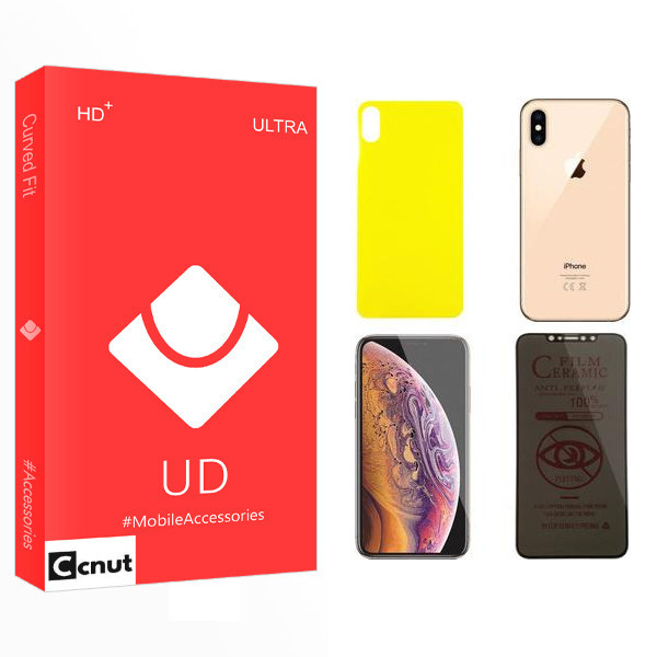 محافظ صفحه نمایش حریم شخصی کوکونات مدل UD مناسب برای گوشی موبایل اپل iPhone XS Max به همراه محافظ پشت گوشی