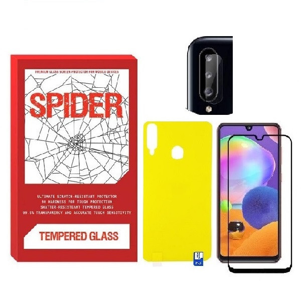 محافظ صفحه نمایش اسپایدر مدل FUL مناسب برای گوشی موبایل سامسونگ Galaxy A20s به همراه محافظ پشت گوشی و محافظ لنز دوربین