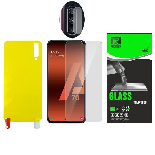 محافظ صفحه نمایش روبیکس مدل SA-A70 مناسب برای گوشی موبایل سامسونگ Galaxy A70 به همراه محافظ لنز دوربین و محافظ پشت گوشی