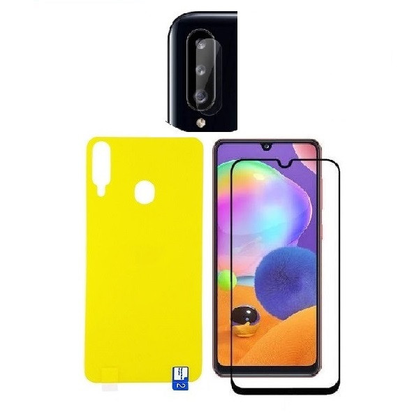 محافظ صفحه نمایش جانبو مدل FUL مناسب برای گوشی موبایل سامسونگ Galaxy A20s به همراه محافظ پشت گوشی و محافظ لنز دوربین