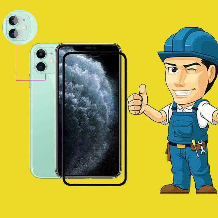 محافظ صفحه نمایش مدل FLGSP مناسب برای گوشی موبایل اپل iPhone 11 به همراه محافظ لنز دوربین