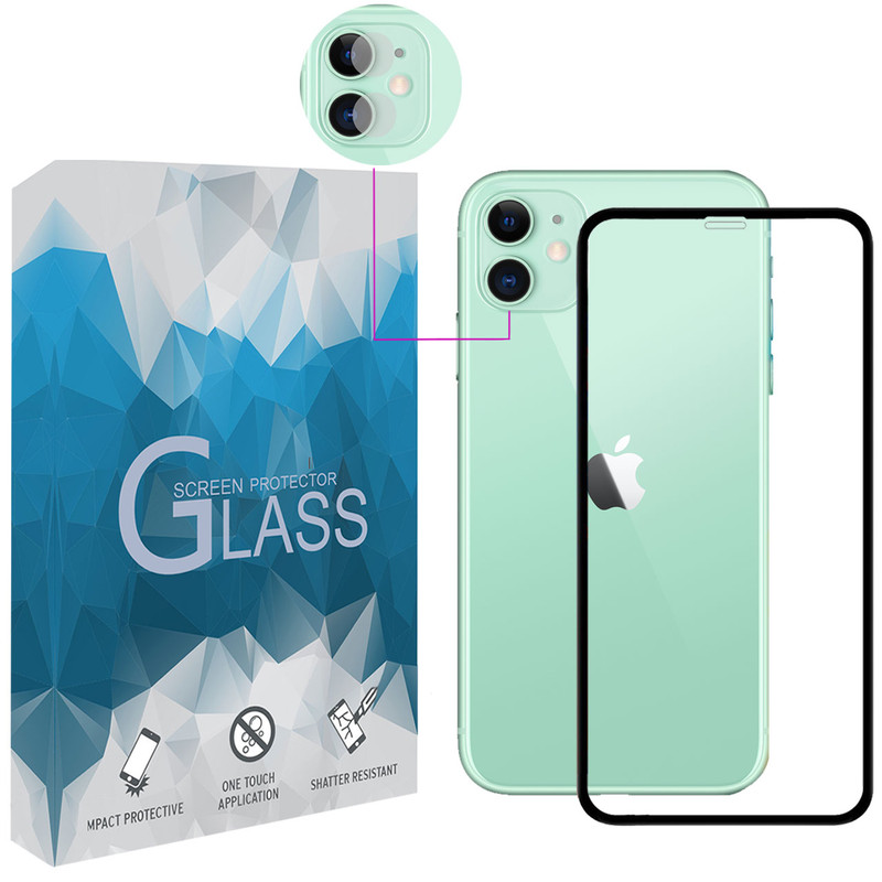محافظ صفحه نمایش مدل FLGSP مناسب برای گوشی موبایل اپل iPhone 11 به همراه محافظ لنز دوربین