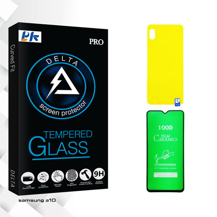 محافظ صفحه نمایش سرامیکی پی کی مدل Delta مناسب برای گوشی موبایل سامسونگ Galaxy A10 به همراه محافظ پشت گوشی
