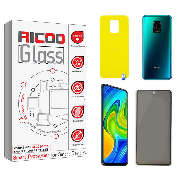 محافظ صفحه نمایش حریم شخصی ریکو مدل Ricoo مناسب برای گوشی موبایل شیائومی Redmi Note 9s به همراه محافظ پشت گوشی
