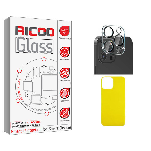 محافظ پشت گوشی ریکو مدل Ricoo Glass FLL مناسب برای گوشی موبایل اپل iPhone 13 ProMax به همراه محافظ لنز دوربین