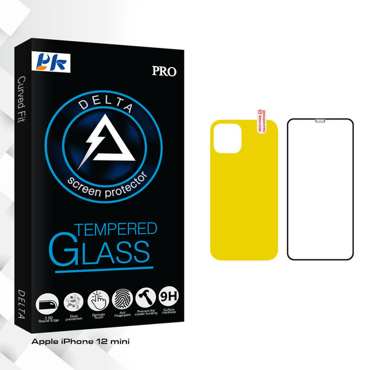 محافظ صفحه نمایش پی کی مدل Delta Glass مناسب برای گوشی موبایل اپل iPhone 12 mini به همراه محافظ پشت گوشی