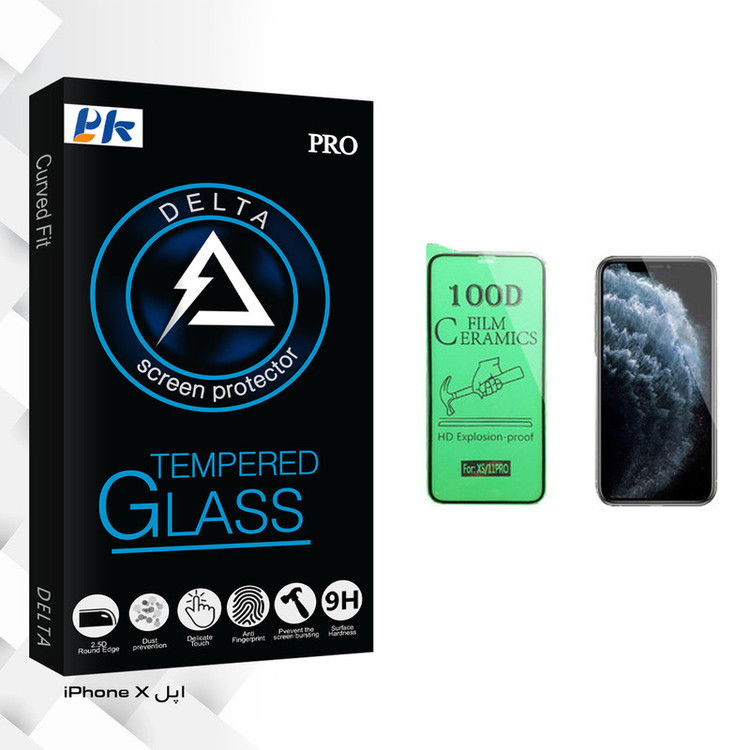 محافظ صفحه نمایش سرامیکی پی کی مدل Delta Glass مناسب برای گوشی موبایل اپل iPhone X