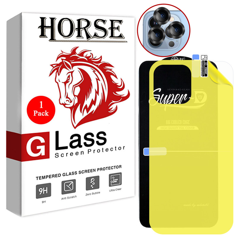 محافظ صفحه نمایش هورس مدل 2SNR مناسب برای گوشی موبایل اپل iPhone 13 Pro Max به همراه محافظ پشت گوشی و محافظ لنز دوربین