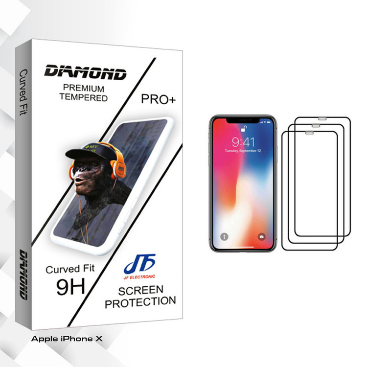 محافظ صفحه نمایش جی اف مدل Diamond glass مناسب برای گوشی موبایل اپل iPhone X بسته سه عددی