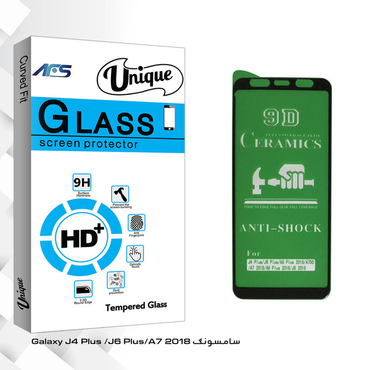 محافظ صفحه نمایش 9D ای اف اس مدل Unique Glass مناسب برای گوشی موبایل سامسونگ Galaxy J4 Plus/J6 Plus/A7 2018
