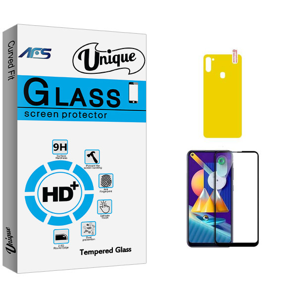 محافظ صفحه نمایش ای اف اس مدل Unique Glass مناسب برای گوشی موبایل سامسونگ Galaxy M11 به همراه محافظ پشت گوشی