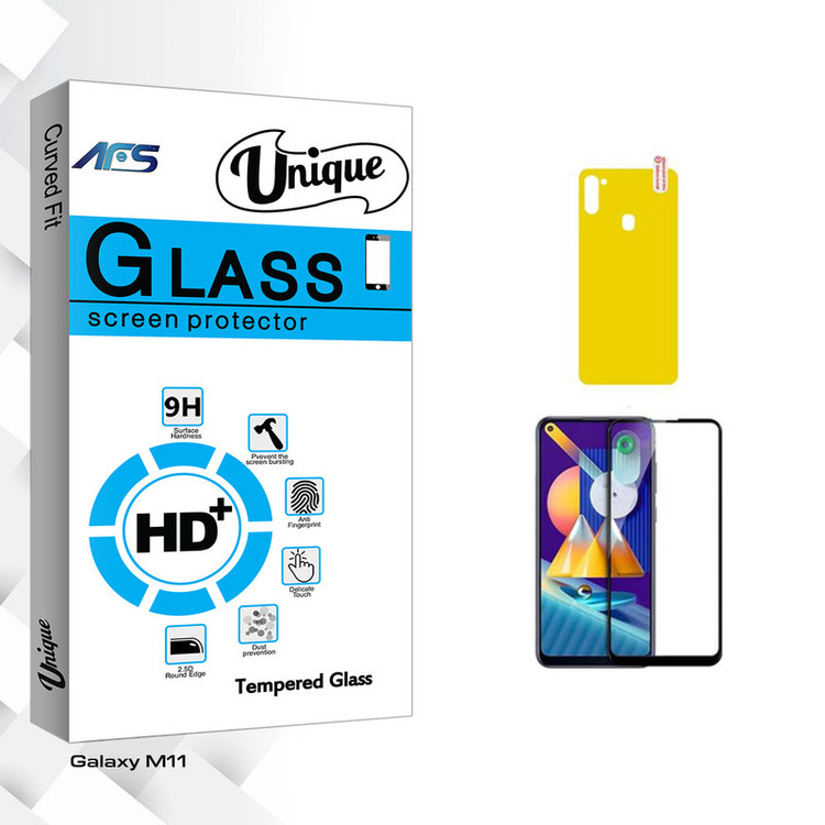 محافظ صفحه نمایش ای اف اس مدل Unique Glass مناسب برای گوشی موبایل سامسونگ Galaxy M11 به همراه محافظ پشت گوشی