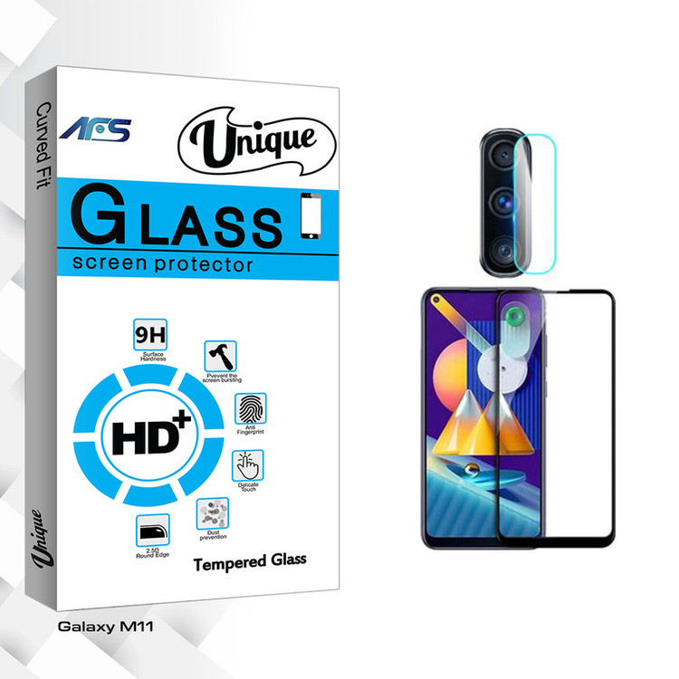 محافظ صفحه نمایش ای اف اس مدل Unique Glass مناسب برای گوشی موبایل سامسونگ Galaxy M11 به همراه محافظ لنز گوشی