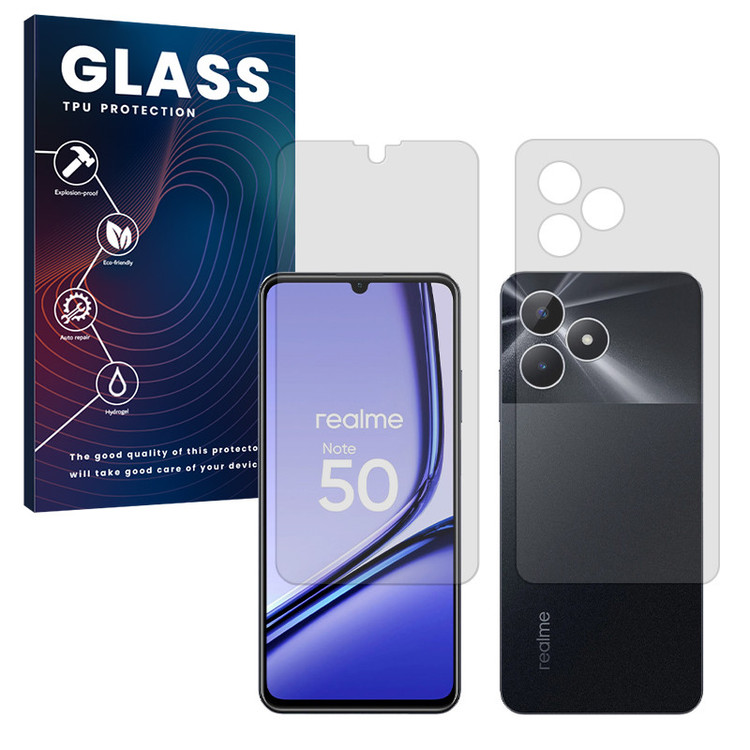 محافظ صفحه نمایش شفاف گلس مدل Resistant مناسب برای گوشی موبایل ریلمی Note 50 به همراه محافظ پشت گوشی