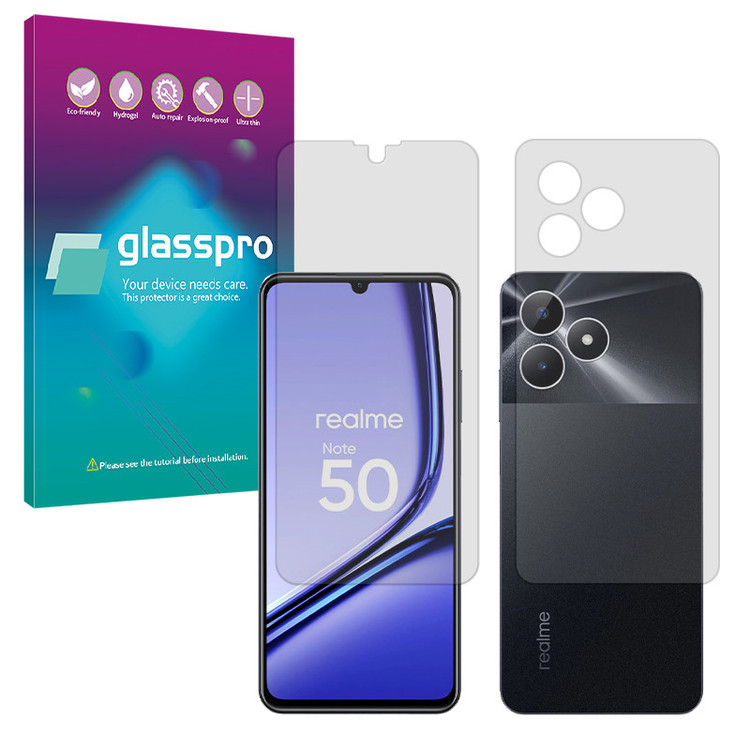 محافظ صفحه نمایش شفاف گلس پرو مدل Resistant مناسب برای گوشی موبایل ریلمی Note 50 به همراه محافظ پشت گوشی
