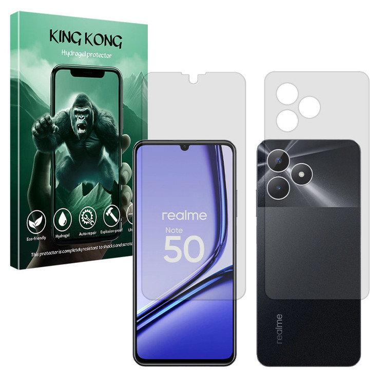 محافظ صفحه نمایش شفاف کینگ کونگ مدل Tough مناسب برای گوشی موبایل ریلمی Note 50 به همراه محافظ پشت گوشی