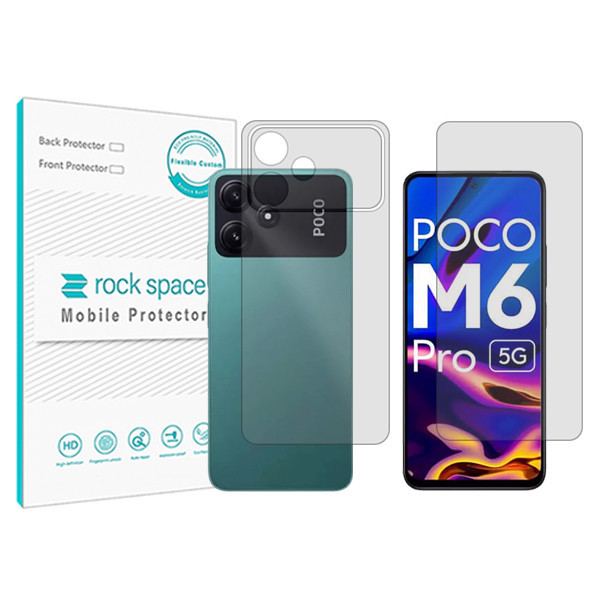 محافظ صفحه نمایش شفاف راک اسپیس مدل HyGEL مناسب برای گوشی موبایل شیائومی Poco M6 Pro به همراه محافظ پشت