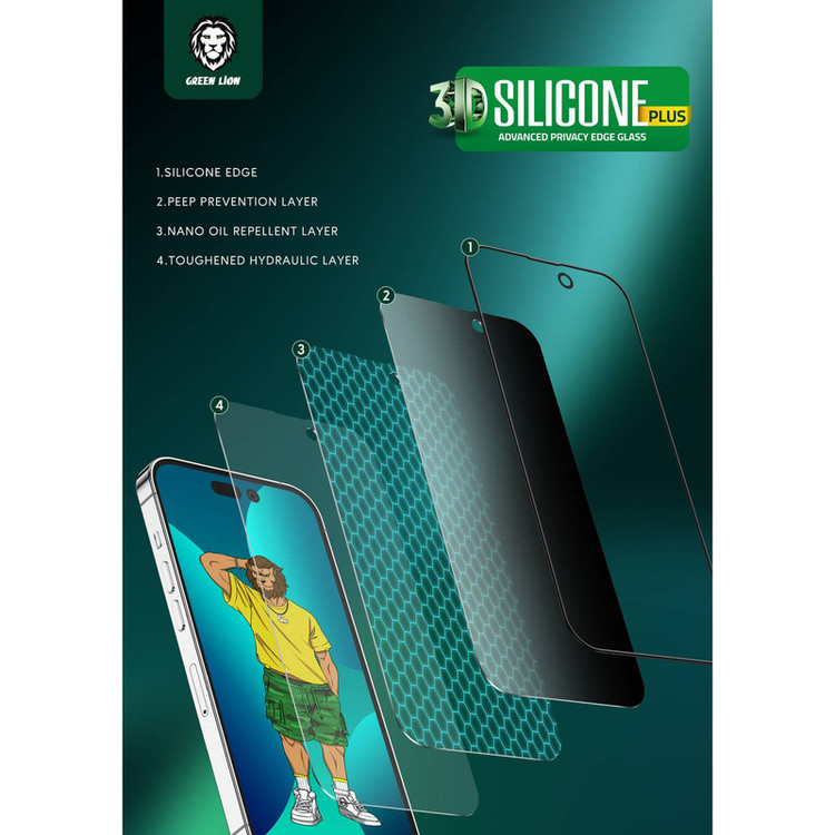 محافظ صفحه نمایش حریم شخصی گرین مدل Silicone Privacy-HD Plus مناسب برای گوشی موبایل اپل iPhone 14 Pro Max