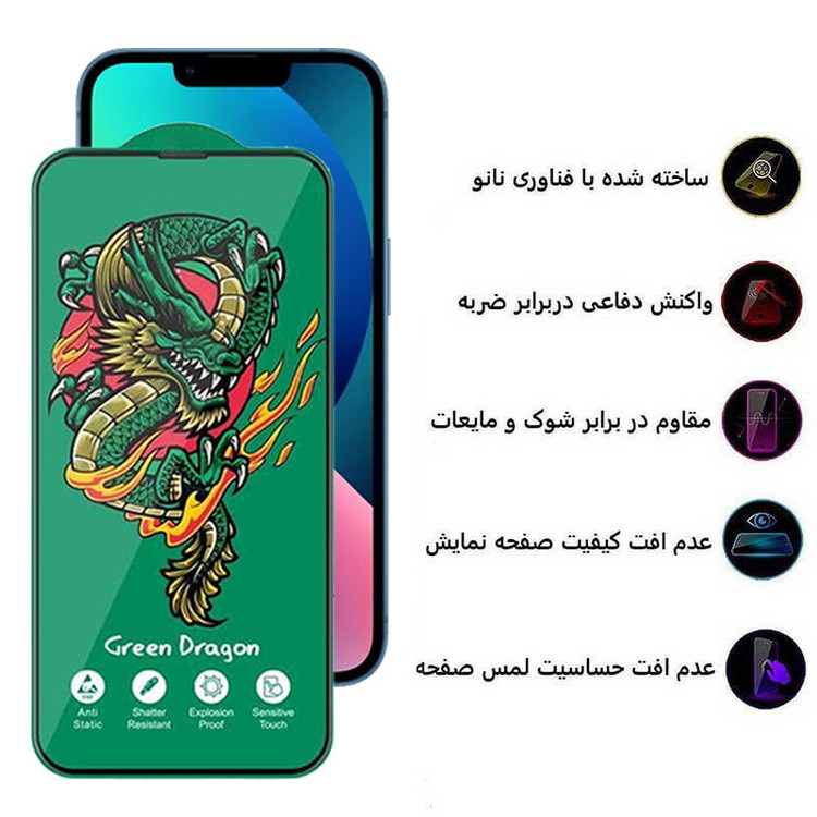 محافظ صفحه نمایش اپیکوی مدل Green Dragon ExplosionProof مناسب برای گوشی موبایل اپل iPhone 13 / 13 Pro/ 14