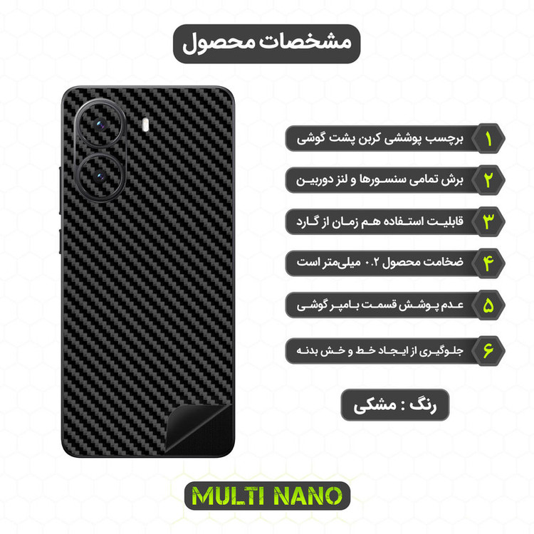 برچسب پوششی مولتی نانو طرح کربن مدل X-F1C مناسب برای گوشی موبایل شیائومی Poco X7 Pro