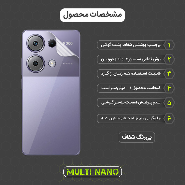 محافظ صفحه نمایش مولتی نانو مدل X-SFT مناسب برای گوشی موبایل شیائومی Poco M6 Pro به همراه محافظ پشت