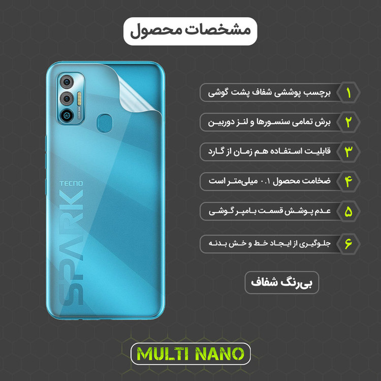 محافظ صفحه نمایش مولتی نانو مدل X-SFT مناسب برای گوشی موبایل تکنو Spark 7 به همراه محافظ پشت