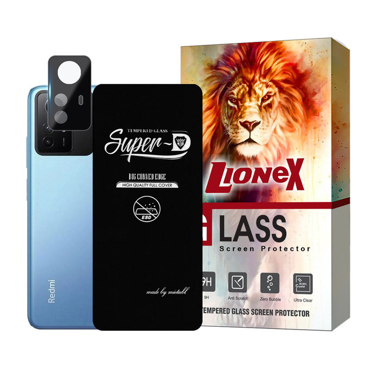 محافظ صفحه نمایش لایونکس مدل SUPLNFULI مناسب برای گوشی موبایل شیائومی Xioami Redmi Note 12S به همراه محافظ لنز گوشی