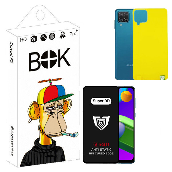 محافظ صفحه نمایش بوک مدل Super 9D مناسب برای گوشی موبایل سامسونگ Galaxy A12 به همراه محافظ پشت گوشی