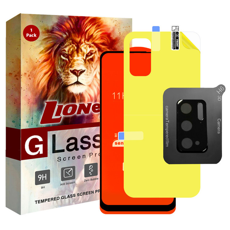 محافظ صفحه نمایش لایونکس مدل 3FNF مناسب برای گوشی موبایل شیائومی Redmi Note 10 5G به همراه محافظ پشت گوشی و محافظ لنز دوربین