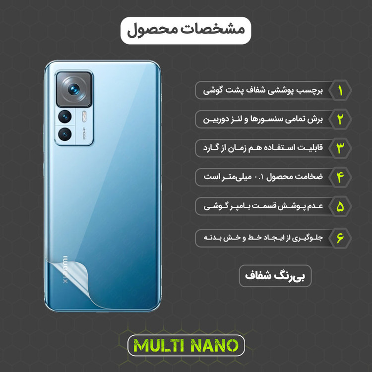 محافظ صفحه نمایش مولتی نانو مدل X-SFT مناسب برای گوشی موبایل شیائومی 12T Pro به همراه محافظ پشت