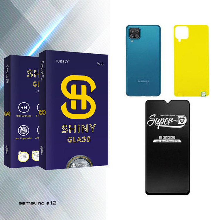 محافظ صفحه نمایش شیشه ای آتوچبو مدل Shiny Super-D مناسب برای گوشی موبایل سامسونگ GALAXY A12 به همراه محافظ پشت گوشی