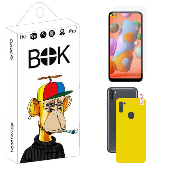 محافظ صفحه نمایش شیشه ای بوک مدل Transparent مناسب برای گوشی موبایل سامسونگ Galaxy A11 / M11 به همراه محافظ پشت گوشی