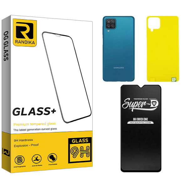 محافظ صفحه نمایش شیشه ای راندیکا مدل Randika Super-D مناسب برای گوشی موبایل سامسونگ GALAXY A12 به همراه محافظ پشت گوشی
