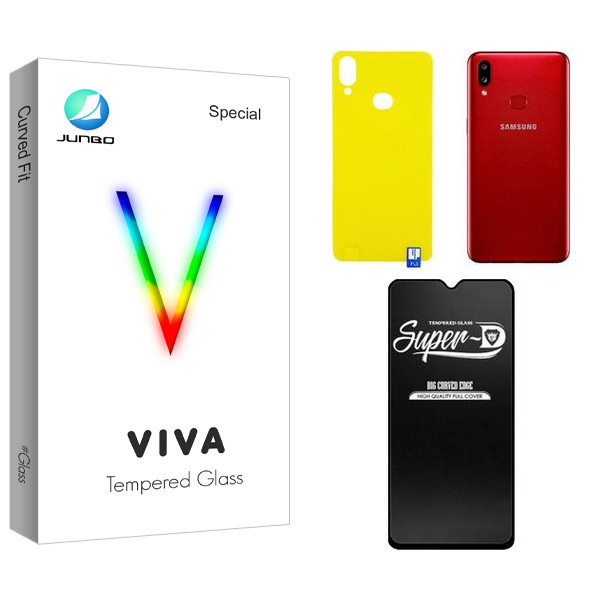 محافظ صفحه نمایش شیشه ای جانبو مدل Viva Super-D مناسب برای گوشی موبایل سامسونگ GALAXY A10s به همراه محافظ پشت گوشی