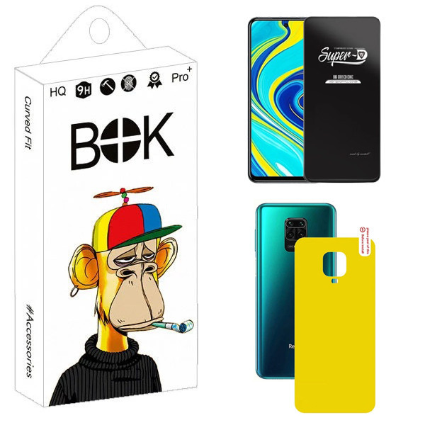 محافظ صفحه نمایش بوک مدل Transparent SuperD مناسب برای گوشی موبایل شیائومی Redmi Note 9S به همراه محافظ پشت گوشی