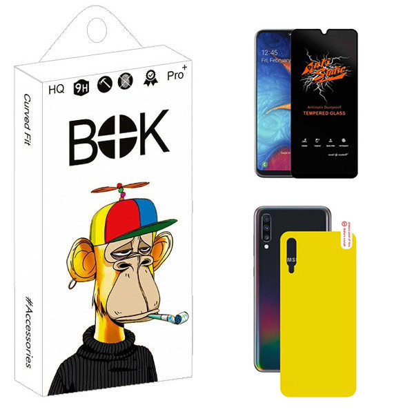محافظ صفحه نمایش بوک مدل Carbon Antistatic مناسب برای گوشی موبایل سامسونگ Galaxy A50s به همراه محافظ پشت گوشی