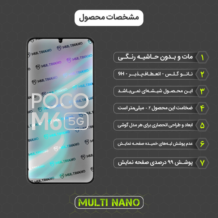 محافظ صفحه نمایش مات مولتی نانو مدل X-S2M مناسب برای گوشی موبایل شیائومی Poco M6 بسته دو عددی