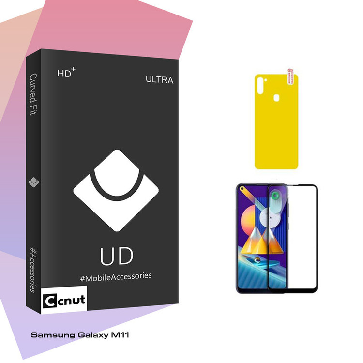 محافظ صفحه نمایش شیشه ای کوکونات مدل UD Black مناسب برای گوشی موبایل سامسونگ Galaxy M11 به همراه محافظ پشت گوشی