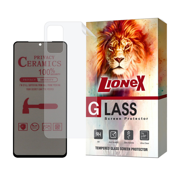 محافظ صفحه نمایش حریم شخصی لایونکس مدل CERPRIVNANOL مناسب برای گوشی موبایل شیائومی Redmi Note 10 5G / Poco M3 Pro 4G / M3 Pro 5G به همراه محافظ پشت گوشی